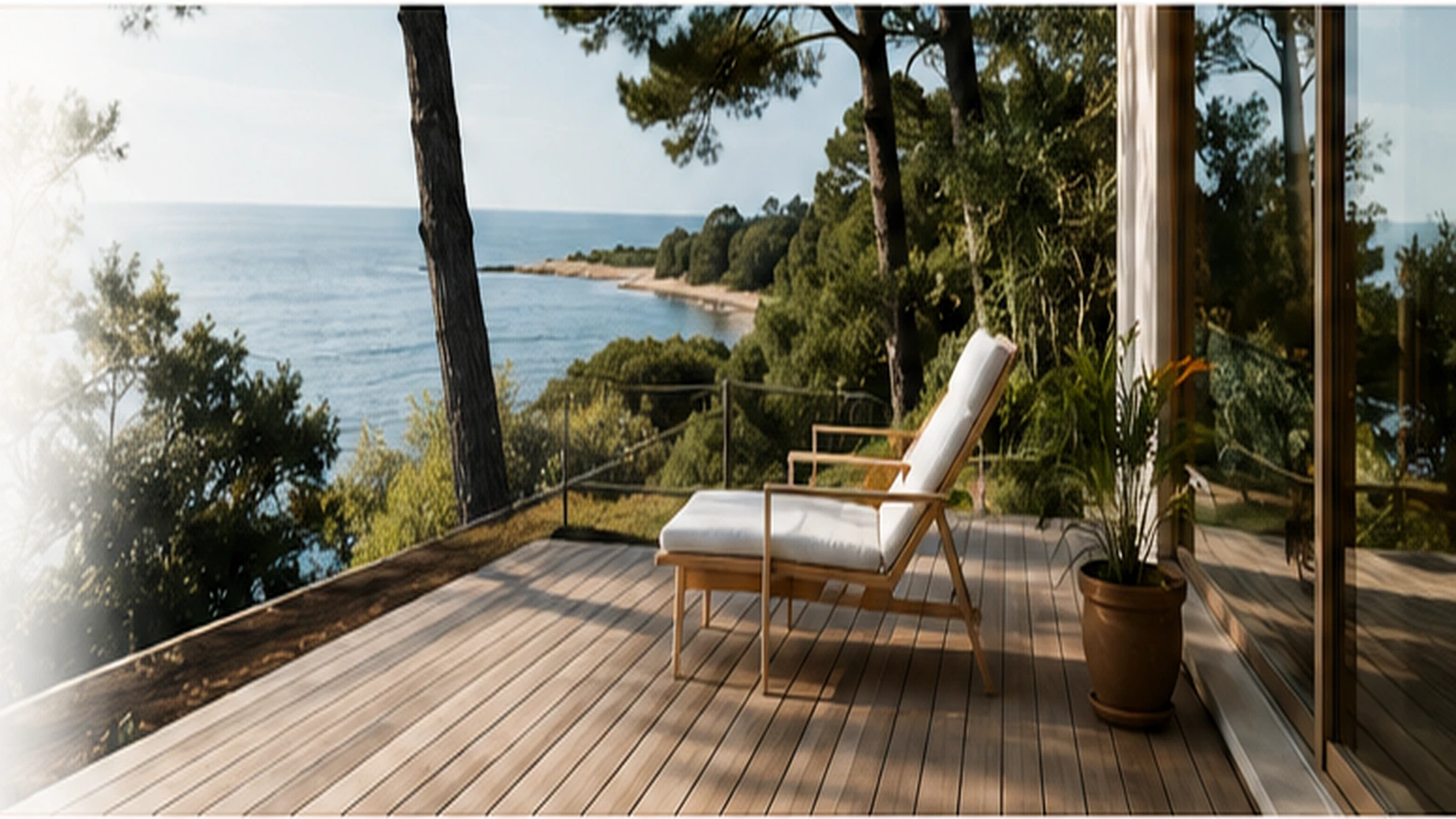 Terrasse en bois ouverte sur le Bassin