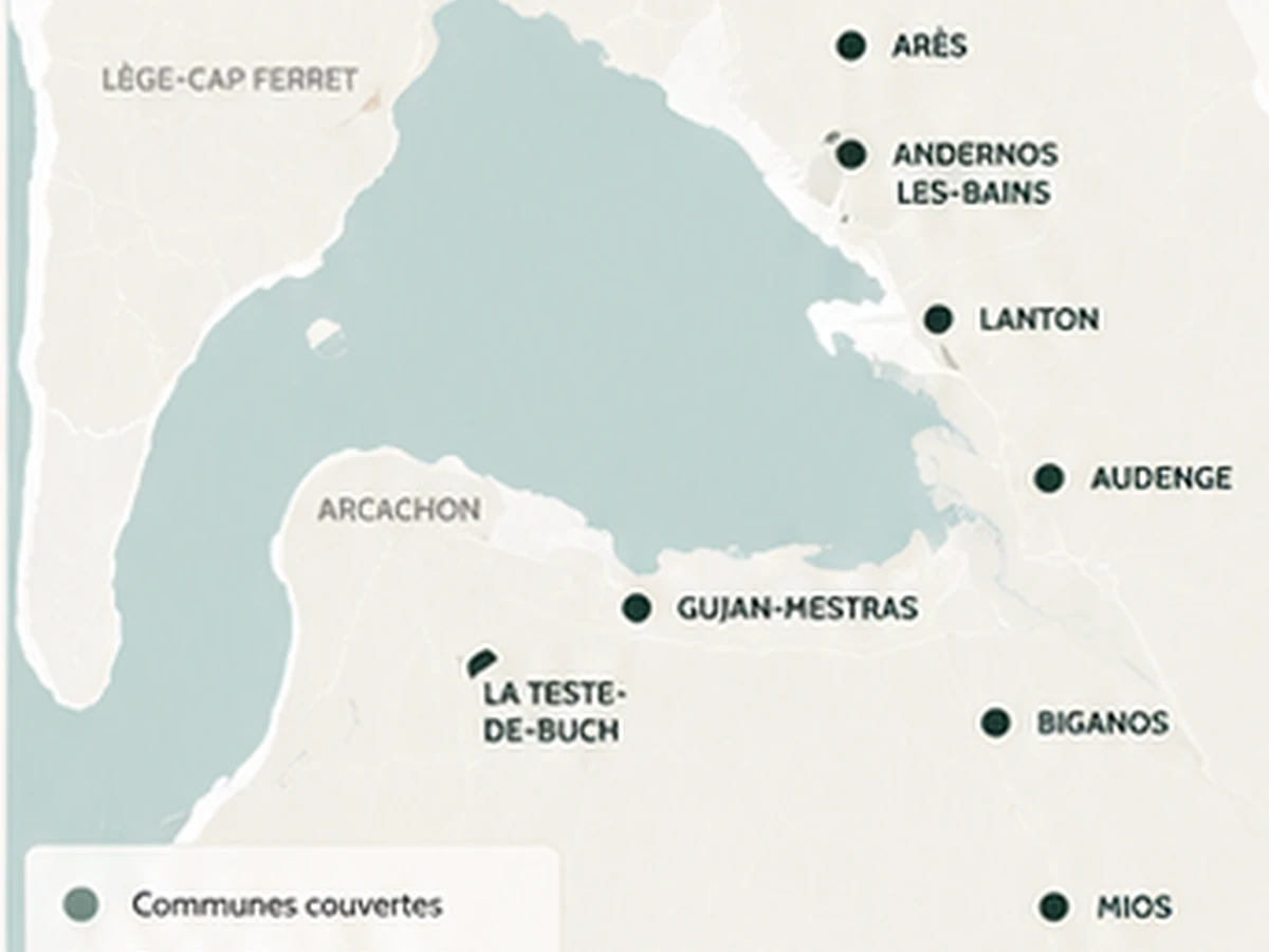 Carte de la zone d’intervention autour du Bassin d’Arcachon